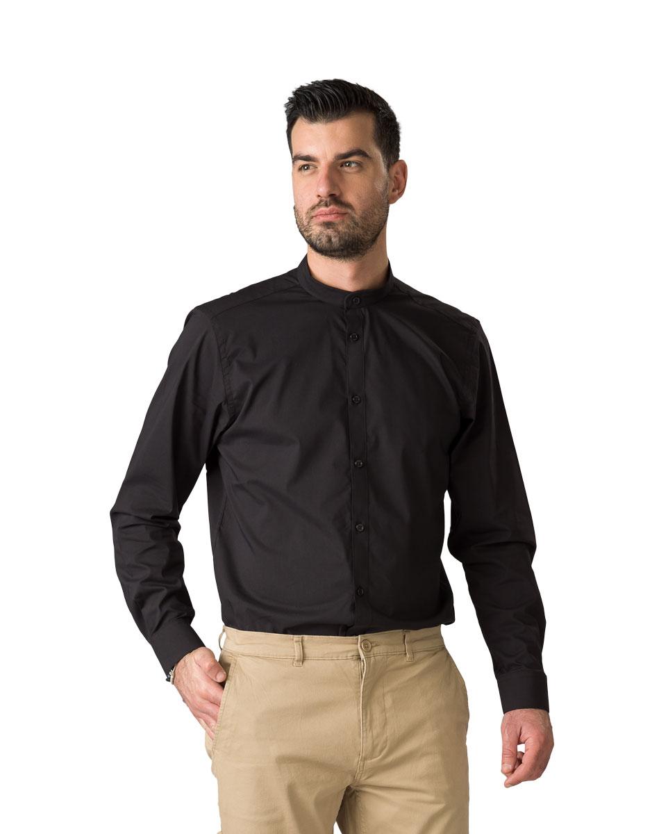 Ελαστικό ανδρικό μακρυμάνικο πουκάμισο με ΜΑΟ γιακά 405013S της Velilla μαύρο