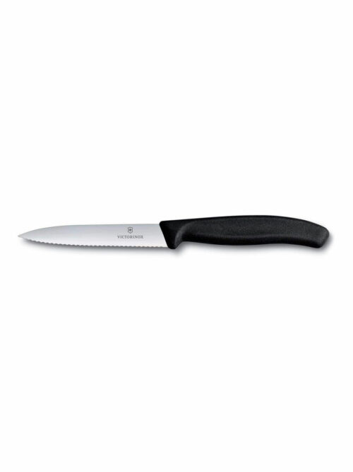 Μαχαίρι κουζίνας μυτερό, οδοντωτό, 10 εκ. με μαύρη λαβή Swiss Classic της Victorinox
