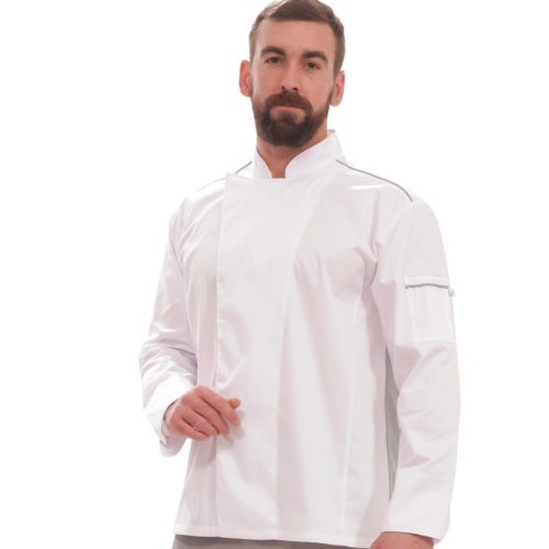 Μακρυμάνικο σακάκι σεφ Epaulet της Uniform λευκό με γκρί